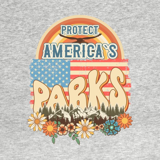 Protect our national parks USA flag retro green enviromental groovy hippie biologist by HomeCoquette